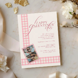 Elegant Chic Pink Check Typography Galentines Day 招待状