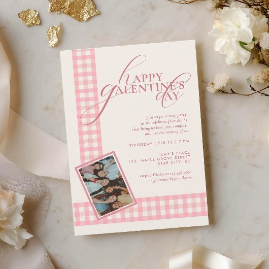 Elegant Chic Pink Check Typography Galentines Day 招待状