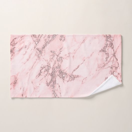 Elegant chic pink gray silver marble バスタオルセット (ハンドタオル)