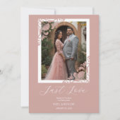 Elegant Chic Pink Ornate Corner Photo Wedding サンキューカード (正面)