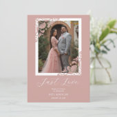 Elegant Chic Pink Ornate Corner Photo Wedding サンキューカード (スタンド正面)