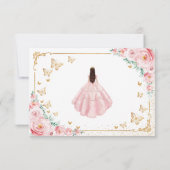 Elegant Chic Pink Roses Gold Quinceanera サンキューカード (裏面)