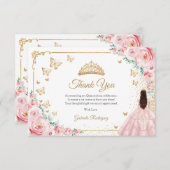 Elegant Chic Pink Roses Gold Quinceanera サンキューカード (正面/裏面)
