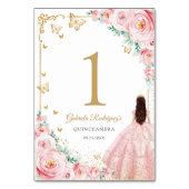 Elegant Chic Pink Roses Gold Quinceanera テーブルナンバー (裏面)