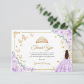Elegant Chic Purple Lilac Roses Gold Quinceanera サンキューカード (スタンド正面)