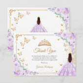 Elegant Chic Purple Lilac Roses Gold Quinceanera サンキューカード (正面/裏面)
