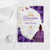 Elegant Chic Purple Roses Gold Quinceanera  アクリル招待状