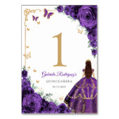 Elegant Chic Purple Roses Gold Quinceanera テーブルナンバー (裏面)