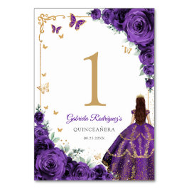 Elegant Chic Purple Roses Gold Quinceanera テーブルナンバー