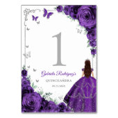 Elegant Chic Purple Roses Silver Quinceanera テーブルナンバー (裏面)