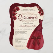 Elegant Chic Quinceanera 15th Birthday Burgundy 招待状 (正面/裏面)