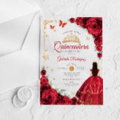 Elegant Chic Red Roses Gold Quinceanera  アクリル招待状