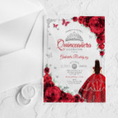 Elegant Chic Red Roses Silver Quinceanera  アクリル招待状
