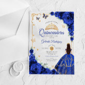Elegant Chic Royal Blue Roses Gold Quinceanera  アクリル招待状