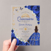 Elegant Chic Royal Blue Roses Gold Quinceanera  アクリル招待状 (インサイチュ (ポータブル))