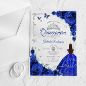 Elegant Chic Royal Blue Roses Silver Quinceanera  アクリル招待状