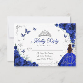 Elegant Chic Royal Blue Silver Quinceanera Reply 出欠カード
