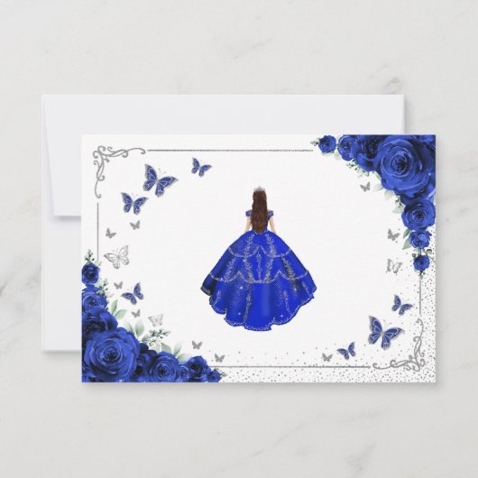 Elegant Chic Royal Blue Silver Quinceanera Reply 出欠カード (裏面)