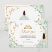 Elegant Chic Sage Green Roses Gold Quinceanera サンキューカード (正面/裏面)