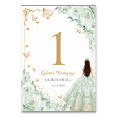 Elegant Chic Sage Green Roses Gold Quinceanera テーブルナンバー (裏面)