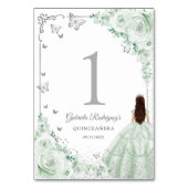 Elegant Chic Sage Green Roses Silver Quinceanera テーブルナンバー (裏面)