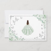 Elegant Chic Sage Green Silver Quinceanera Reply 出欠カード (裏面)
