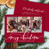 Elegant Chic Script 3 Photo Collage Red Christmas  シーズンカード
