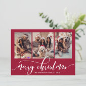 Elegant Chic Script 3 Photo Collage Red Christmas  シーズンカード (スタンド正面)