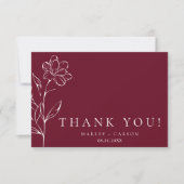 Elegant Chic Sketched Floral Burgundy Wedding サンキューカード (正面)