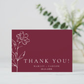 Elegant Chic Sketched Floral Burgundy Wedding サンキューカード (スタンド正面)