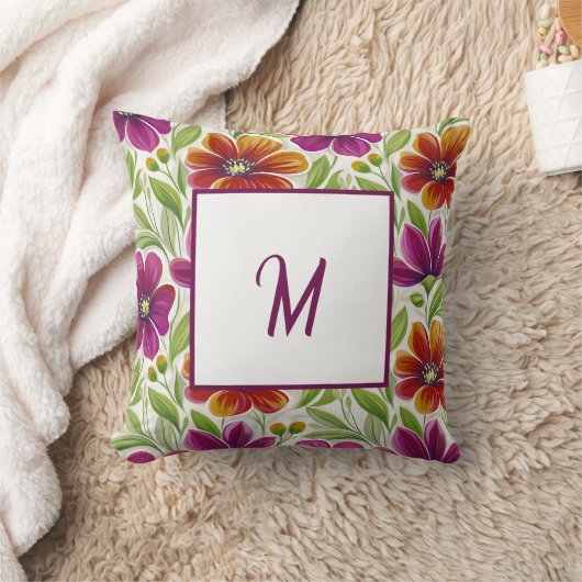Elegant Chic Spring Floral Monogram クッション (ブランケット)