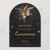 Elegant Chic Venetian Mask Quinceañera Party 招待状 (正面)