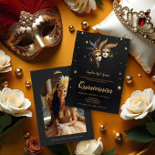Elegant Chic Venetian Mask Quinceañera Party 招待状