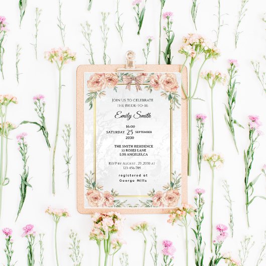 Elegant Chic Watercolor Bridal Shower  招待状