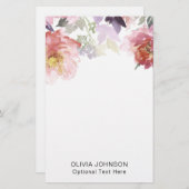 Elegant Chic Watercolor Floral Monogram Name 便箋 (正面/裏面)