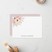 Elegant Chic Watercolor Pink Floral Personalized ノートカード (正面/裏面インサイチュ)