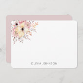 Elegant Chic Watercolor Pink Floral Personalized ノートカード (正面/裏面)