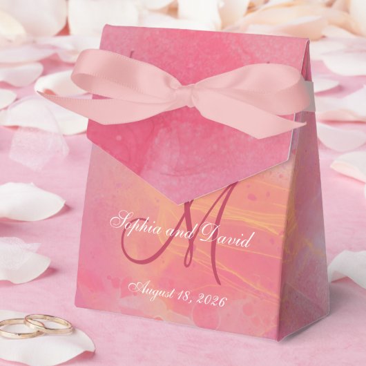 Elegant Chic Watercolor Pink Monogram Wedding  フェイバーボックス (ウェディング)