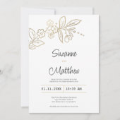 Elegant chic white gold simple floral Wedding 招待状 (正面)