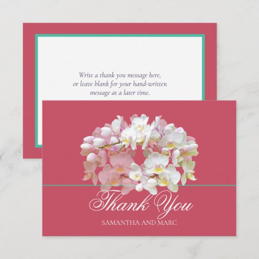 Elegant Chic White Orchid Bridal Shower Thank You サンキューカード (正面/裏面)
