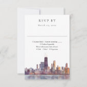 Elegant Chicago Skyline Watercolor Wedding 出欠カード (正面)