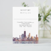 Elegant Chicago Skyline Watercolor Wedding 出欠カード (スタンド正面)
