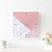 Elegant chick white pastel pink marble geometric スクエア壁時計 (ホーム)