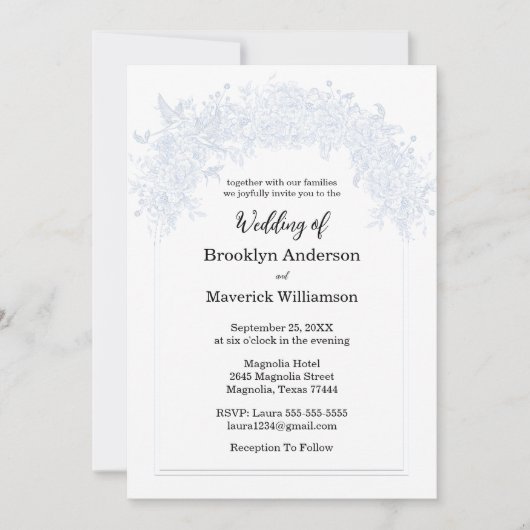 Elegant Chinoiserie Blue Floral Wedding Invitation 招待状 (正面)