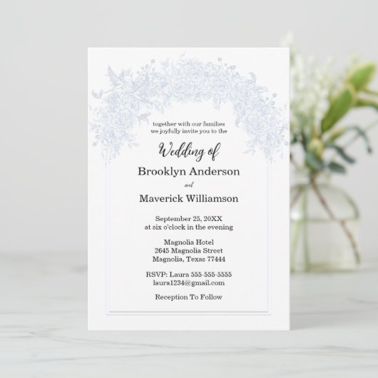 Elegant Chinoiserie Blue Floral Wedding Invitation 招待状 (スタンド正面)