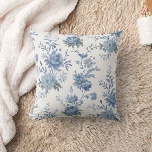 Elegant Chinoiserie Blue Toile  クッション (ブランケット)