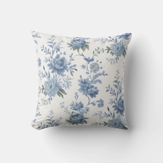 Elegant Chinoiserie Blue Toile  クッション (正面)