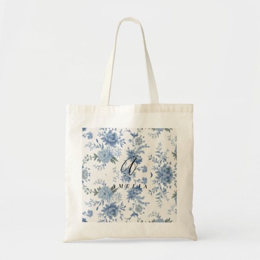 Elegant Chinoiserie Blue Toile  トートバッグ (正面)