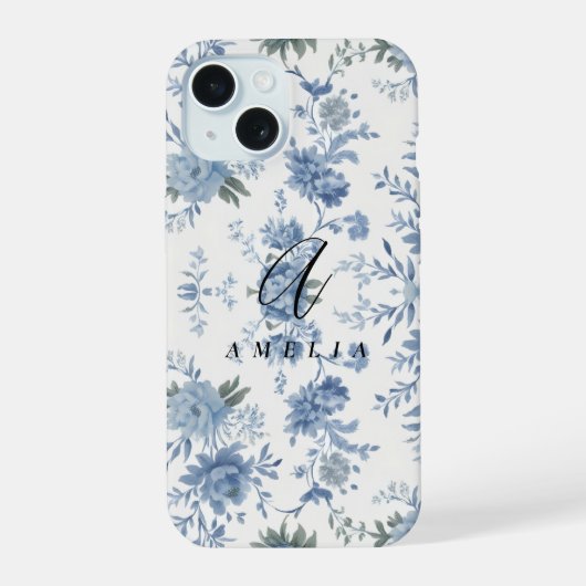 Elegant Chinoiserie Blue Toile  iPhone 15ケース (裏面)