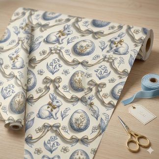 Elegant Chinoiserie Easter Bunny & Vintage Toile  ラッピングペーパー